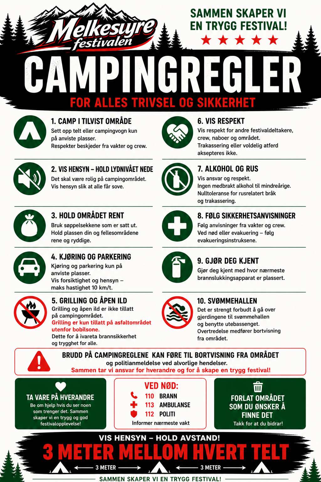 Campingregler Melkesyrefestivalen